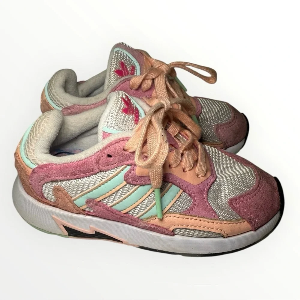 Adidas ZX Flux Kids Sneakers Size 11K Pink Mint Green Mesh Lace Up Athletic